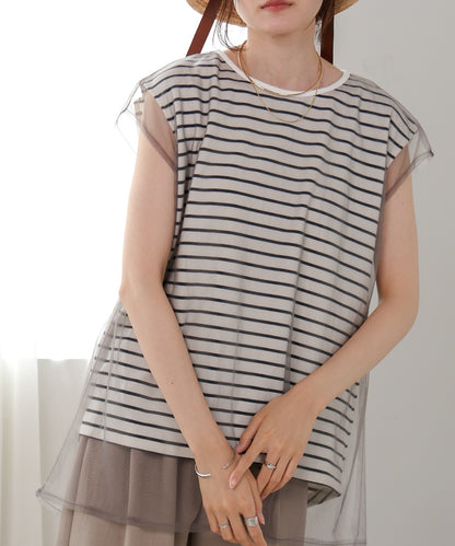 Tulle border nosleeve tops