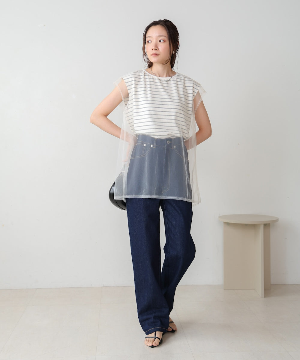 Tulle border nosleeve tops