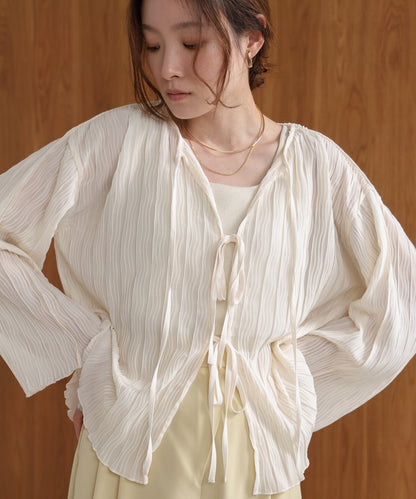 2way wave pleated ribbon blouse