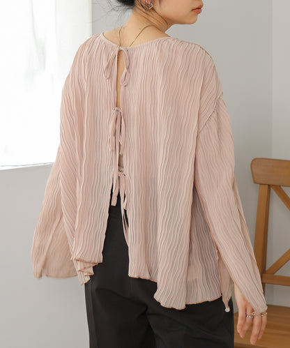 2way wave pleated ribbon blouse