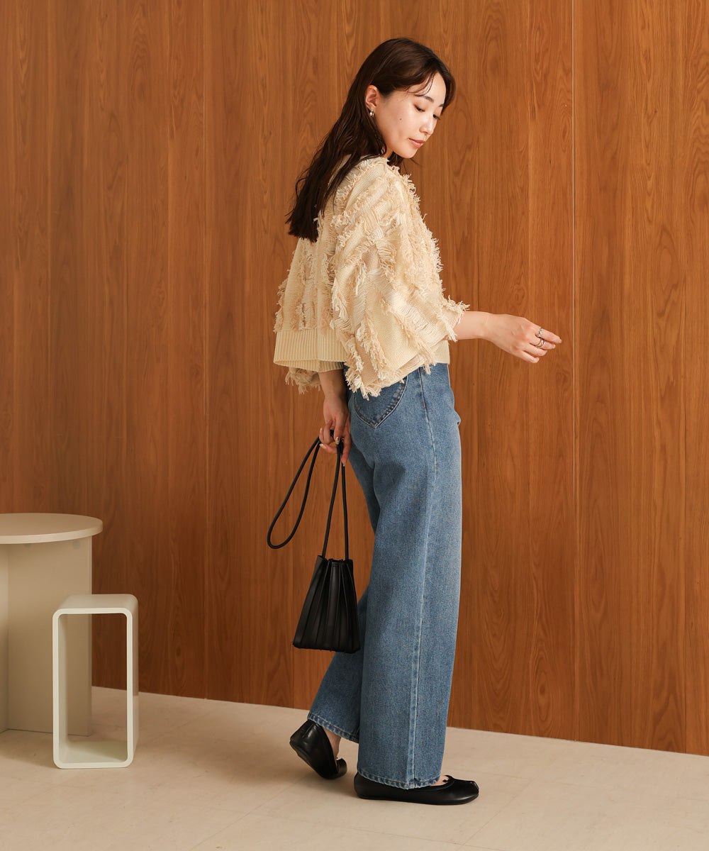 mix fringe 2way knit cardigan