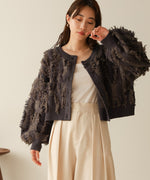 mix fringe 2way knit cardigan
