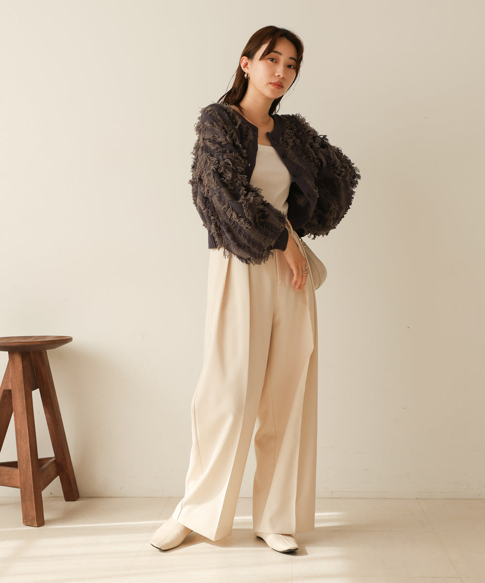 mix fringe 2way knit cardigan