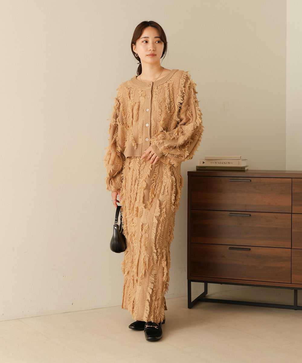 mix fringe 2way knit cardigan