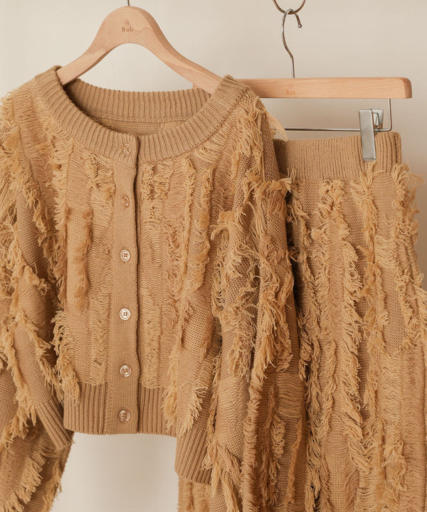 mix fringe 2way knit cardigan