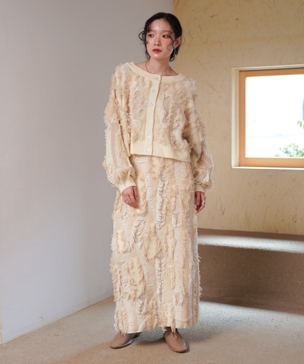 mix fringe 2way knit cardigan