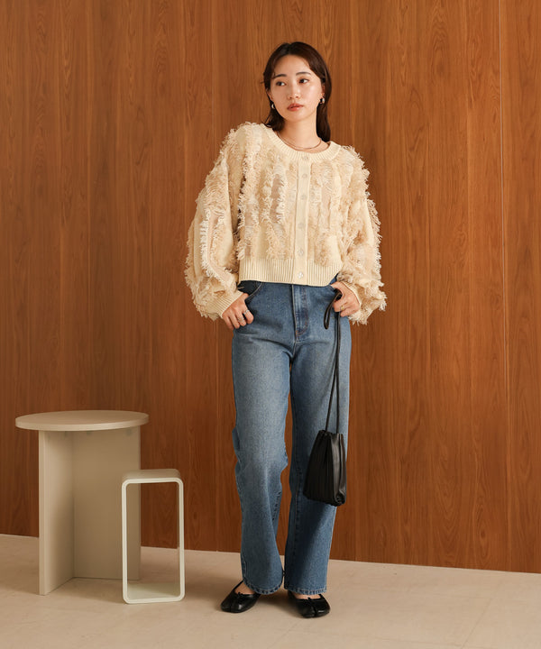 mix fringe 2way knit cardigan
