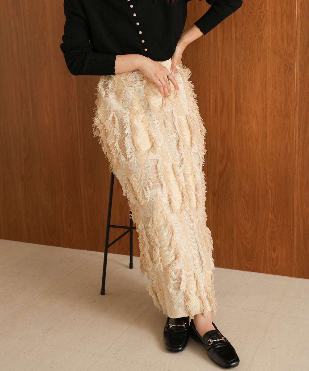 mix fringe knit skirt