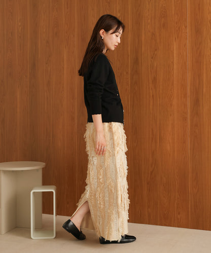 mix fringe knit skirt