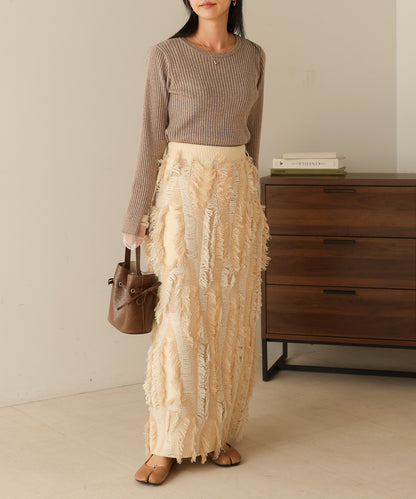 mix fringe knit skirt