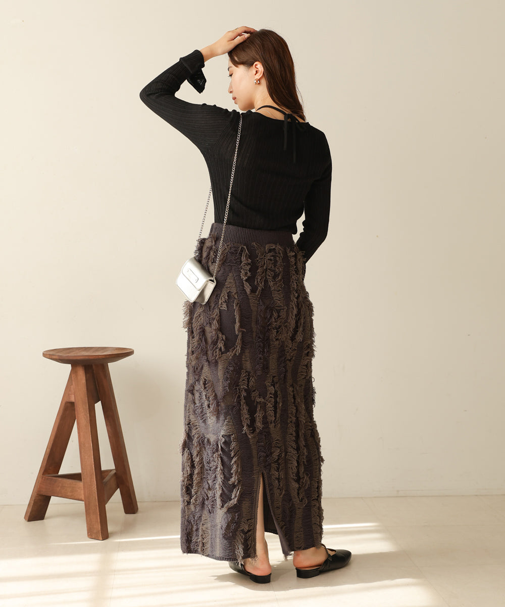 mix fringe knit skirt