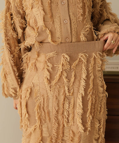 mix fringe knit skirt