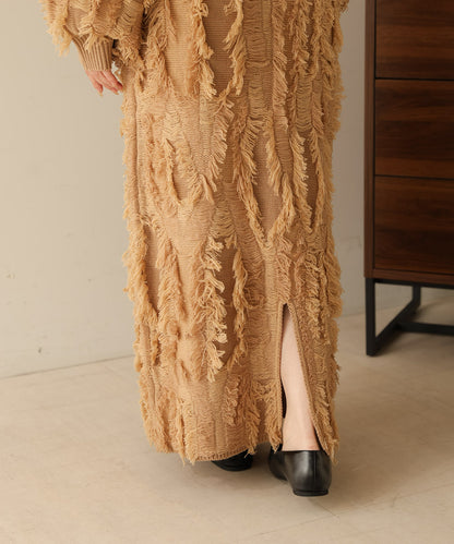 mix fringe knit skirt