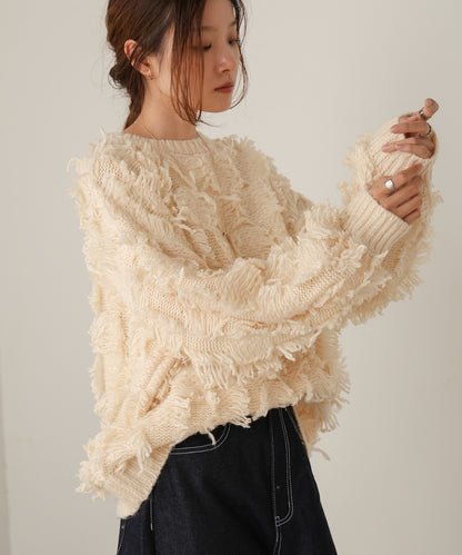 ［Knit1000円off］fringe knit tops