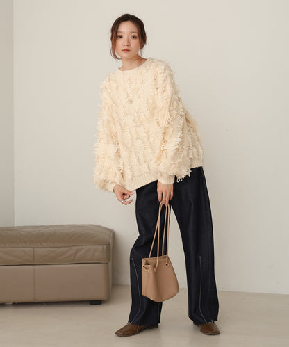 ［Knit1000円off］fringe knit tops