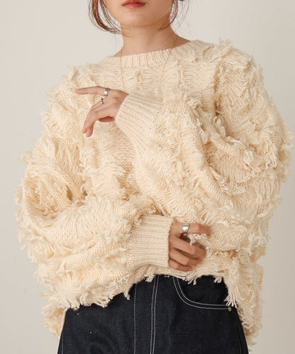 ［Knit1000円off］fringe knit tops