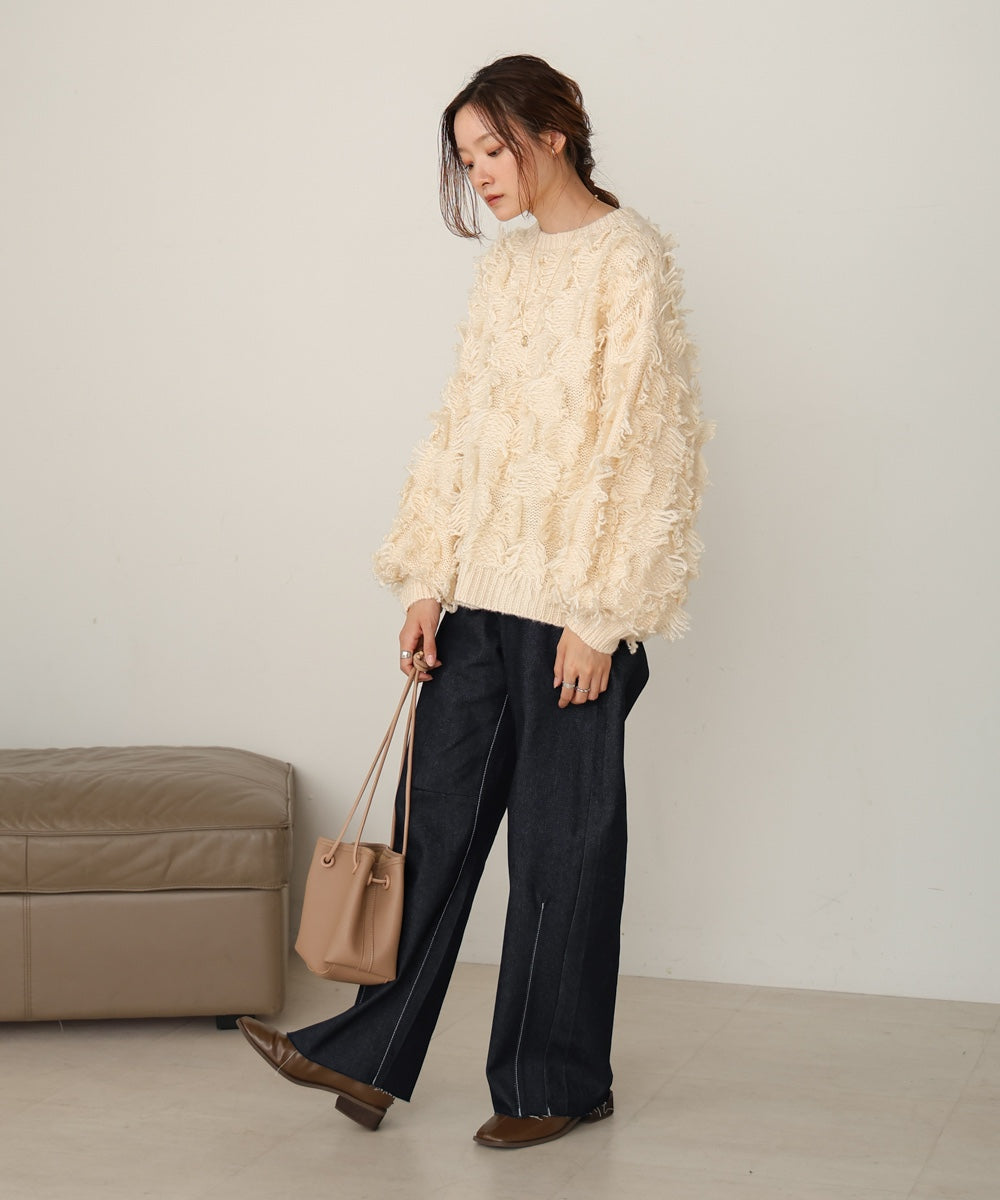 ［Knit1000円off］fringe knit tops