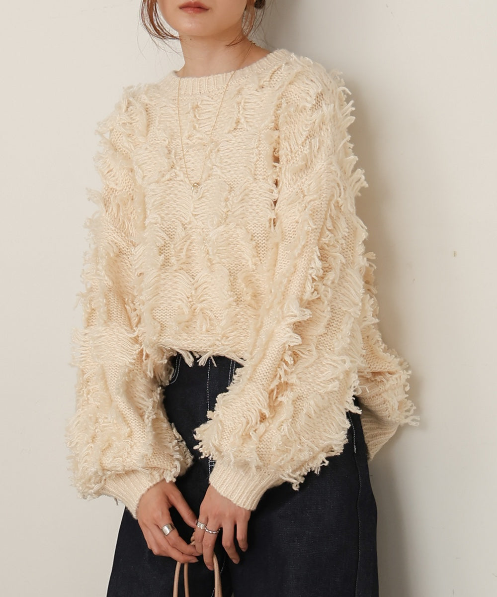 ［Knit1000円off］fringe knit tops