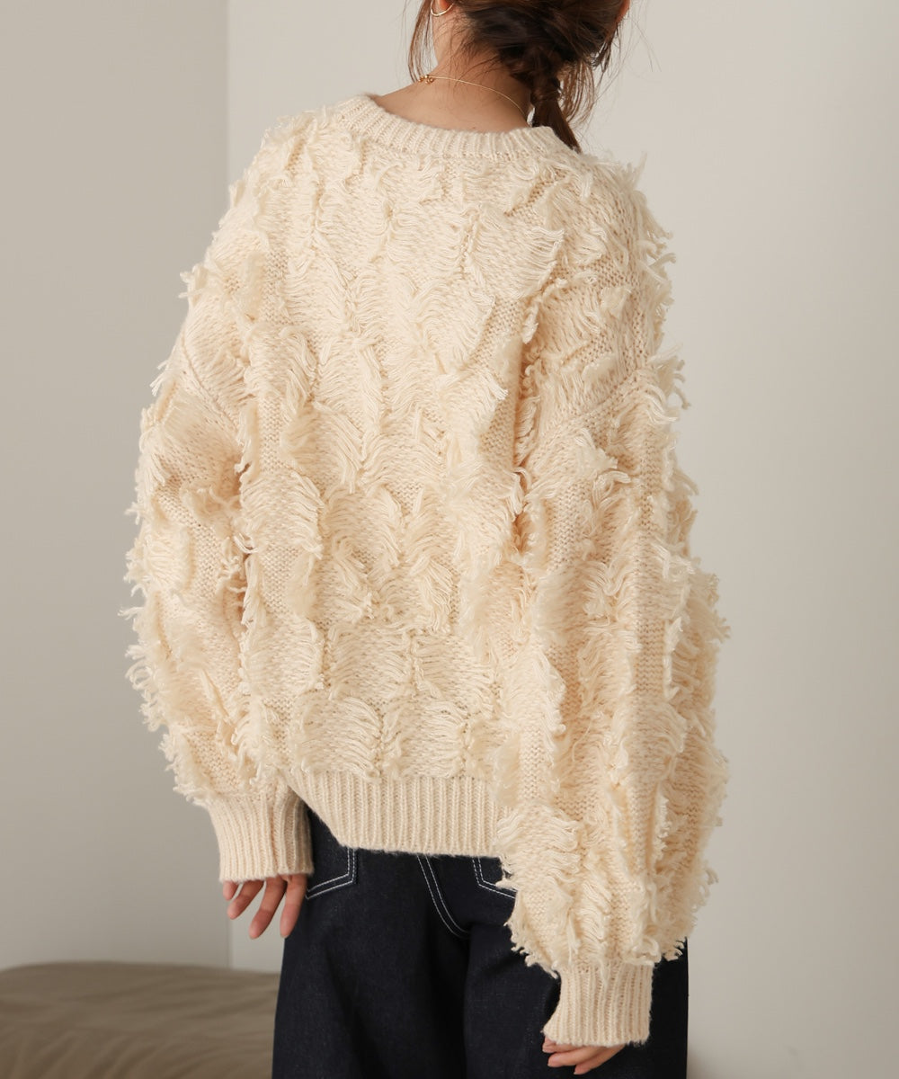 ［Knit1000円off］fringe knit tops