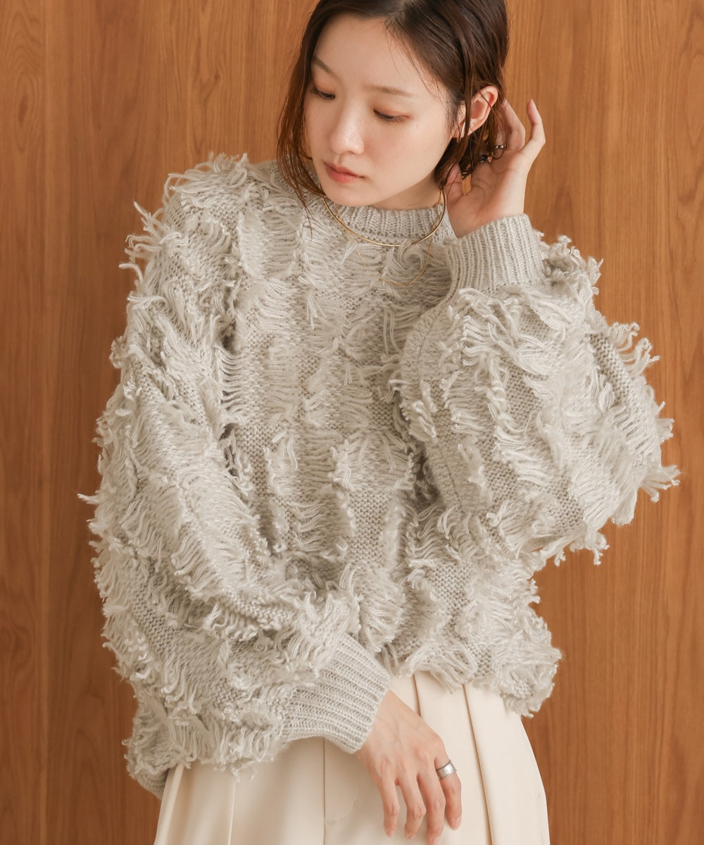 ［Knit1000円off］fringe knit tops