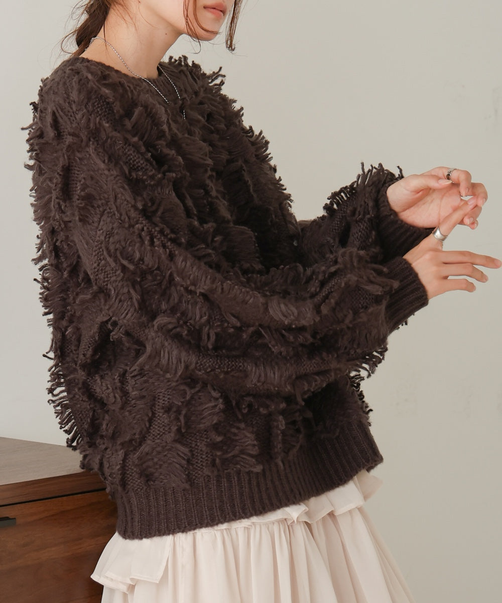 ［Knit1000円off］fringe knit tops