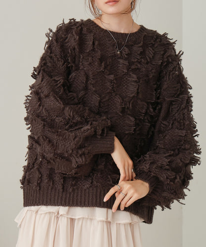 ［Knit1000円off］fringe knit tops