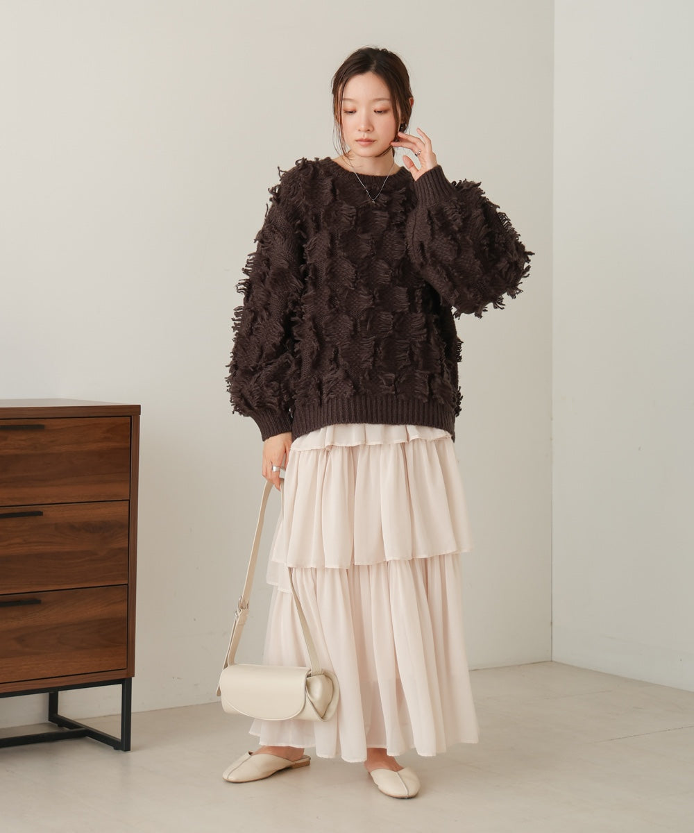 ［Knit1000円off］fringe knit tops