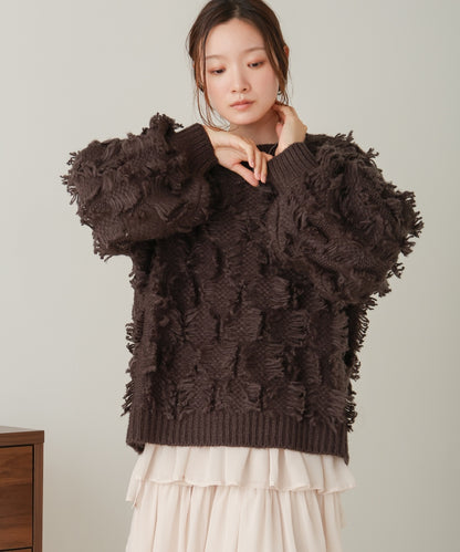 ［Knit1000円off］fringe knit tops