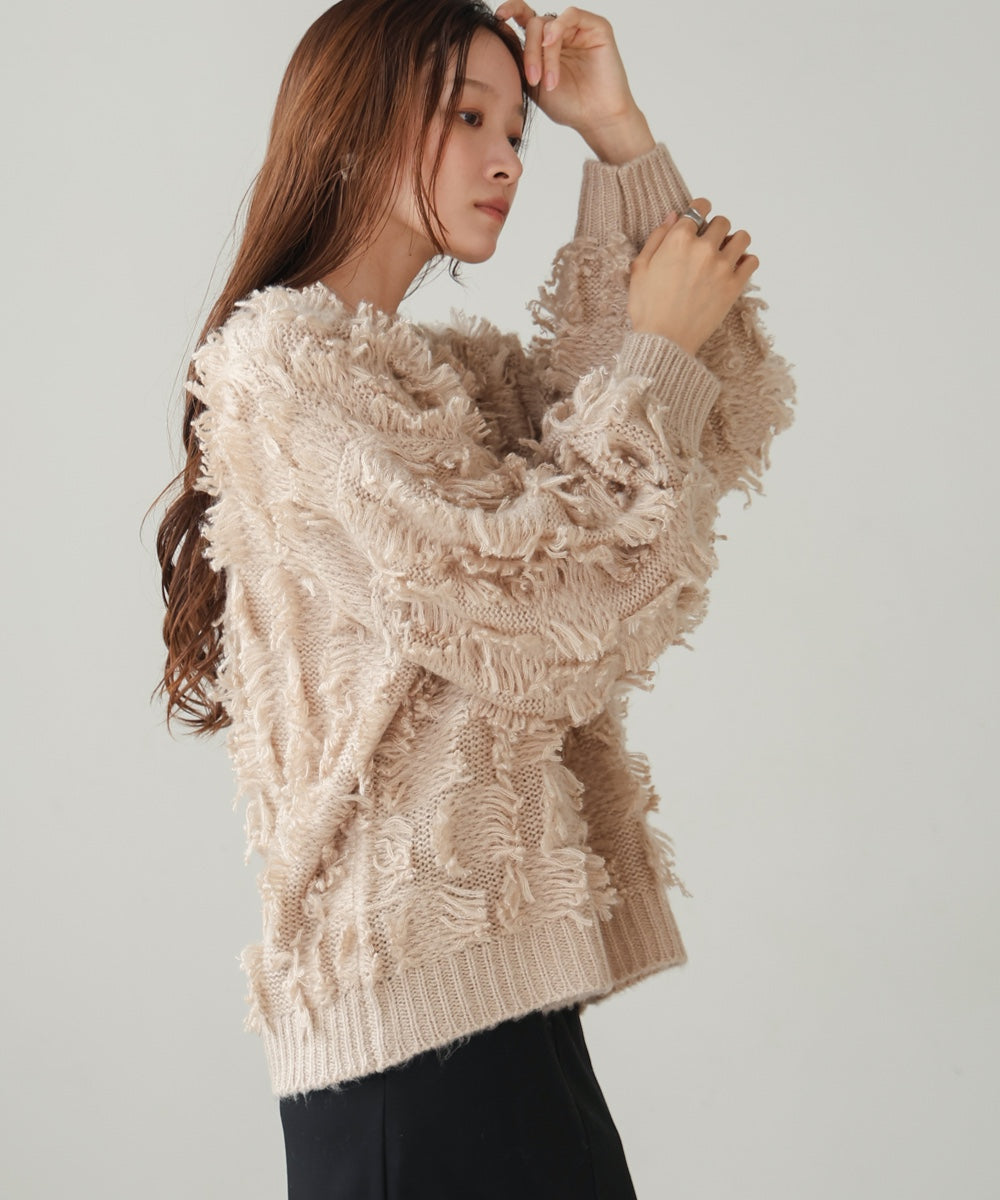 ［Knit1000円off］fringe knit tops