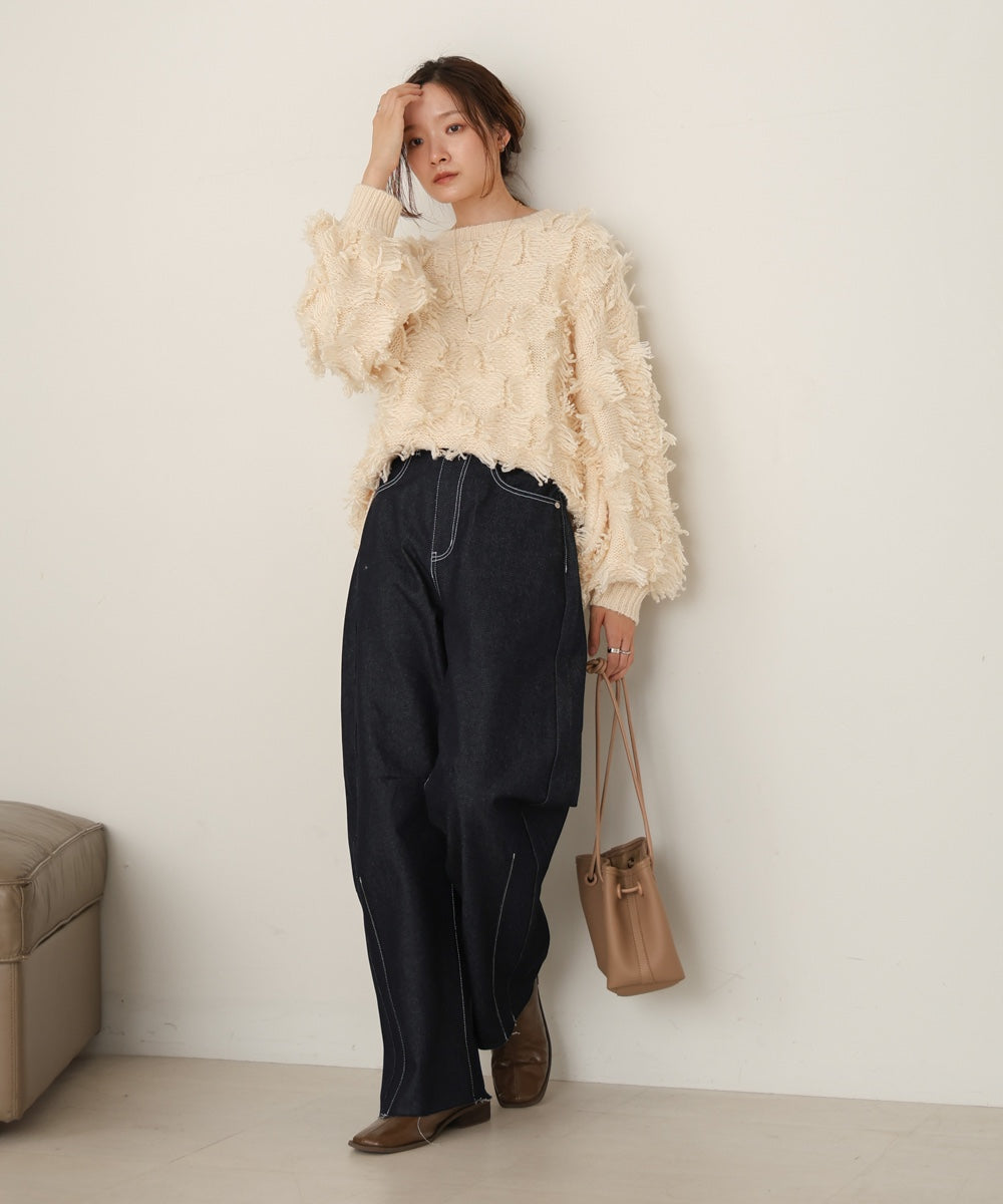 ［Knit1000円off］fringe knit tops