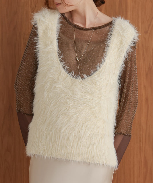 ［Knit1000円off］front and rear 2WAY shaggy vest