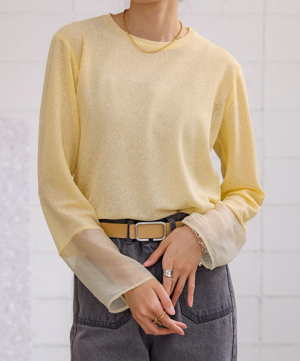 袖シアーベーシックカットソー