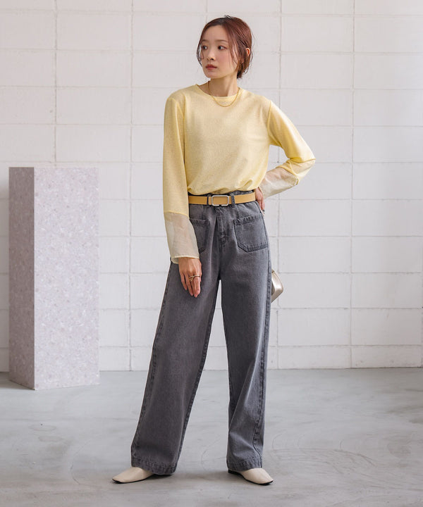 袖シアーベーシックカットソー