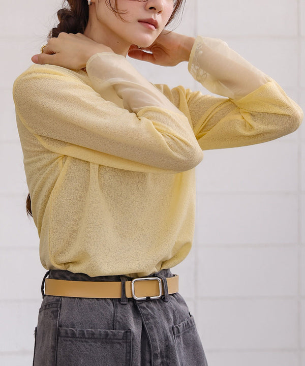 袖シアーベーシックカットソー