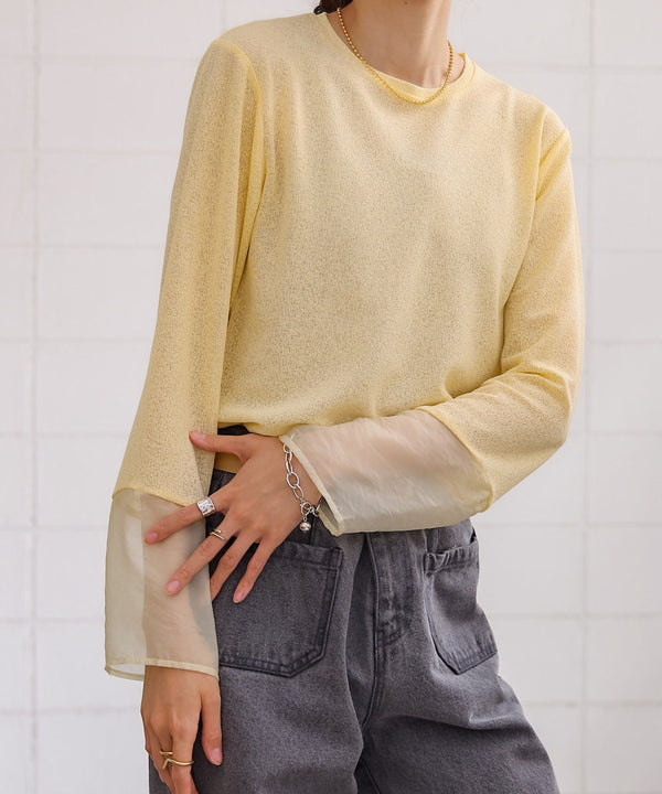 袖シアーベーシックカットソー