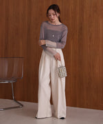 袖シアーラメベーシックカットソートップス