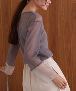 袖シアーラメベーシックカットソートップス