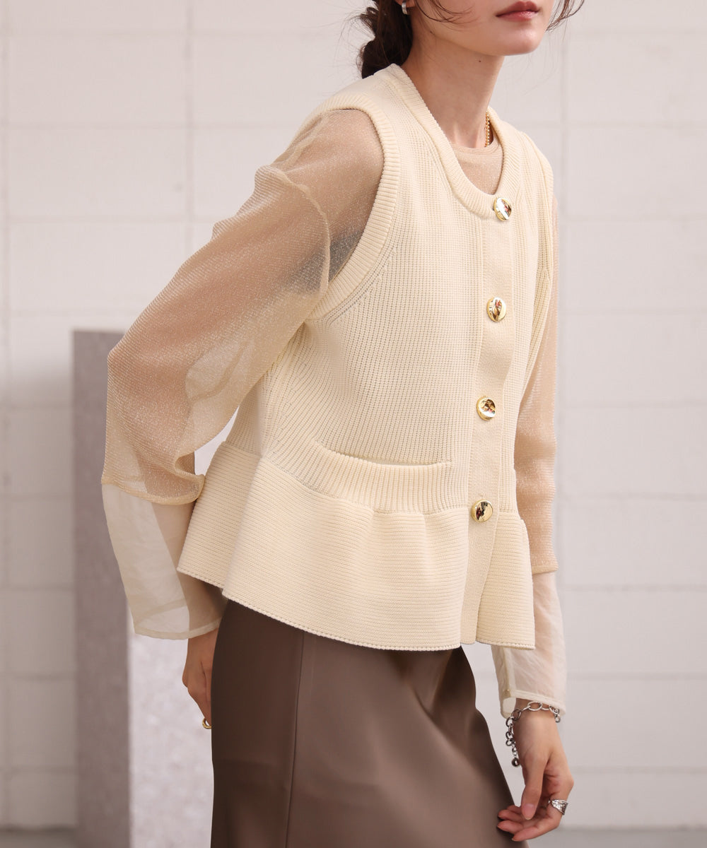 袖シアーラメベーシックカットソートップス