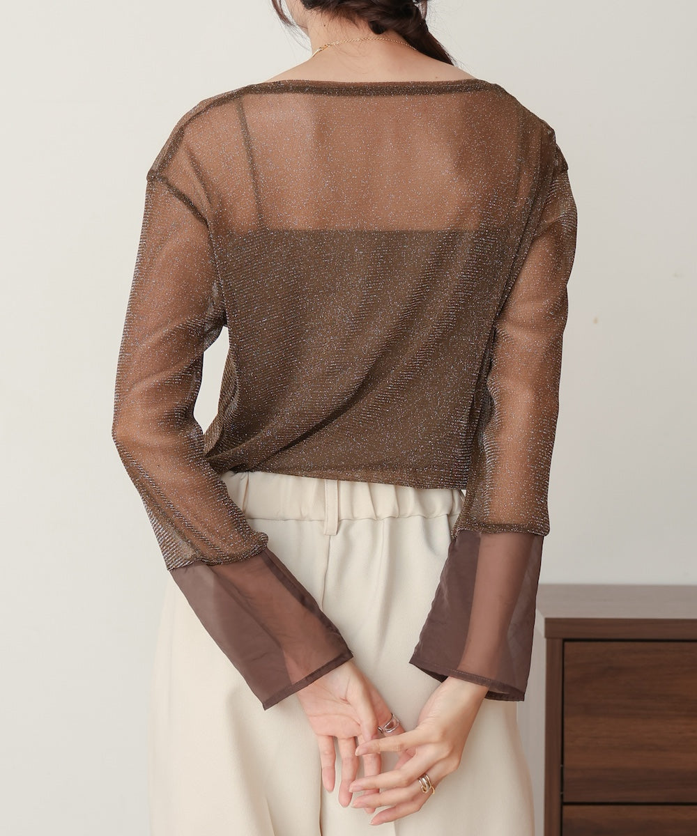 sheer sleeve glitter basic tops