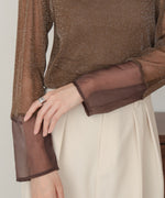 袖シアーラメベーシックカットソートップス