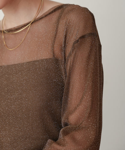 sheer sleeve glitter basic tops