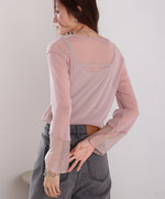 袖シアーラメベーシックカットソートップス