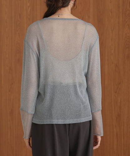 sheer sleeve glitter basic tops