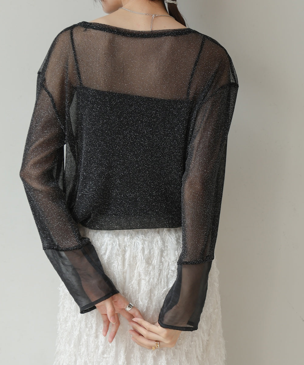 sheer sleeve glitter basic tops