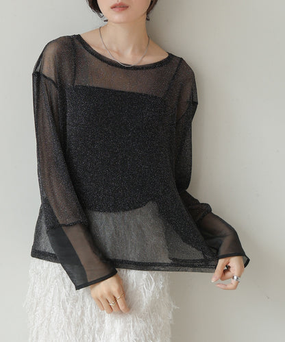 sheer sleeve glitter basic tops