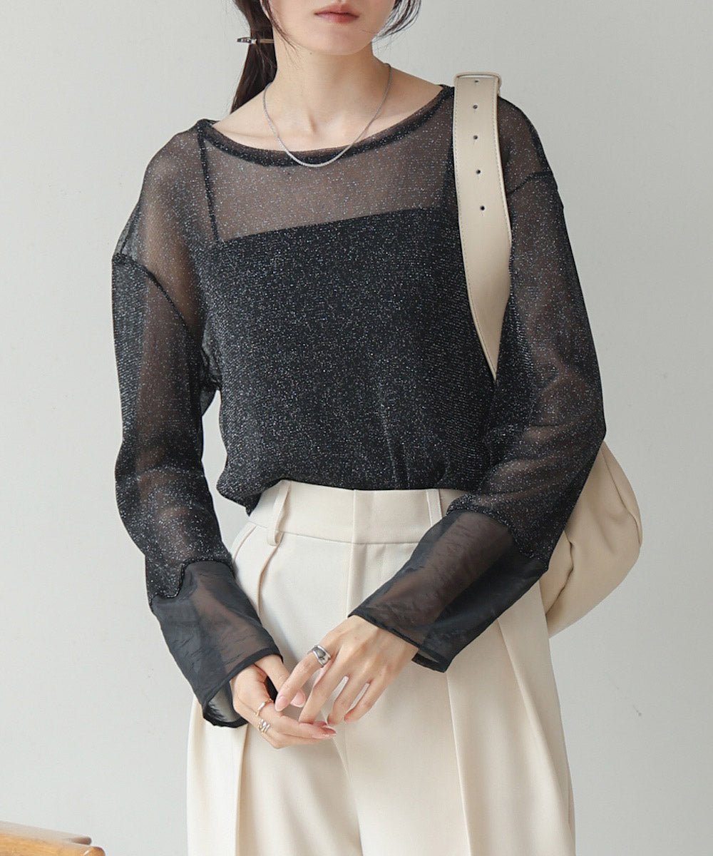 sheer sleeve glitter basic tops