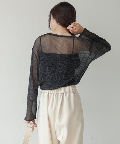 sheer sleeve glitter basic tops