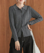 glitter shirt collar knit top