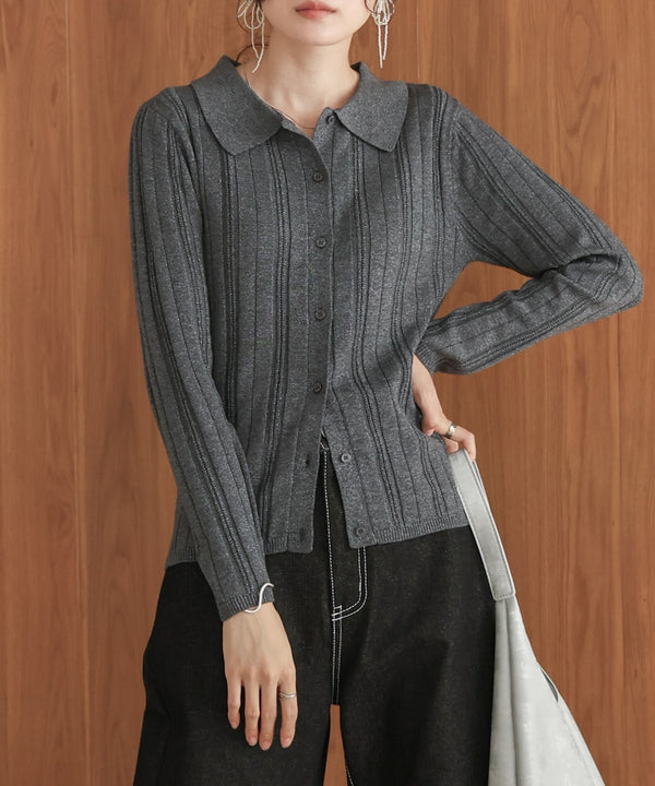 glitter shirt collar knit top