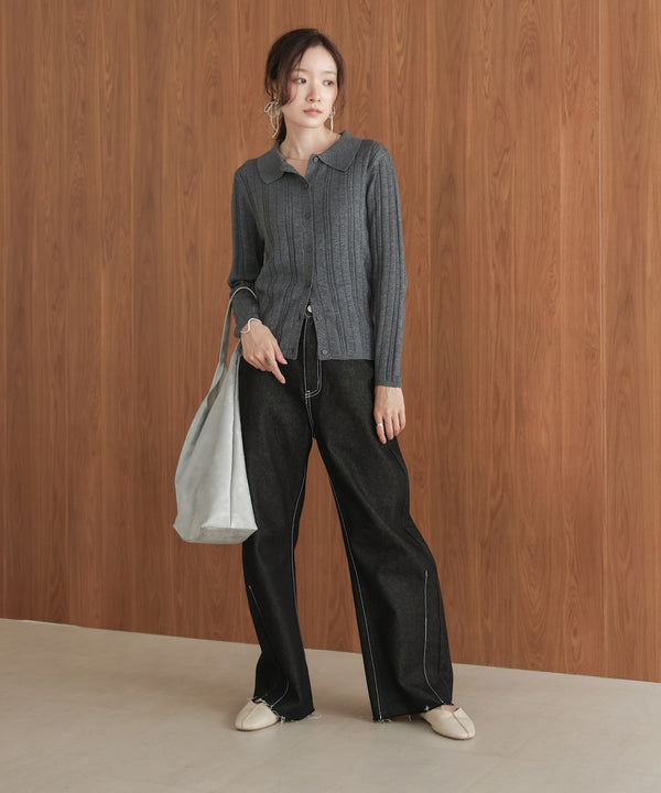 glitter shirt collar knit top